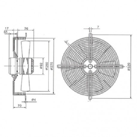 MOTOVENTILATORE Ø 250 PREMENTE 220V - 1400gir/min CON GRIGLIA
