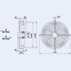 MOTOVENTILATORE Ø 400 PREMENTE 220V - 1400gir/Min CON GRIGLIA