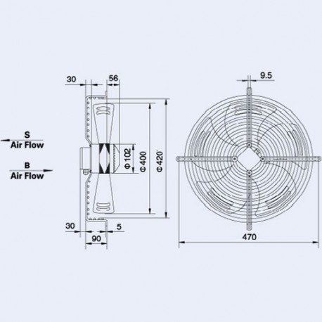 MOTOVENTILATORE Ø 400 PREMENTE 220V - 1400gir/Min CON GRIGLIA