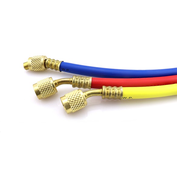 Set di 3 tubi di ricarica refrigerante CT-360-RYB-H 150 cm 1/4″ × 5/16″ SAE per HVAC/R.