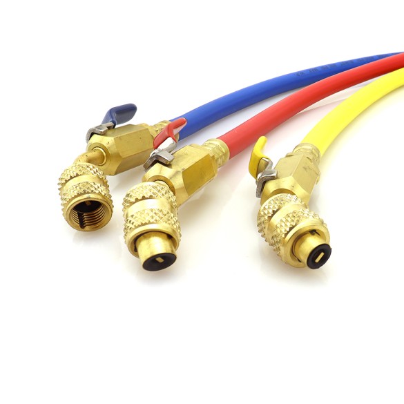 Set 3 tubi di ricarica refrigerante CT-360-RYB-HV 150 cm 1/4″ SAE con rubinetto a sfera