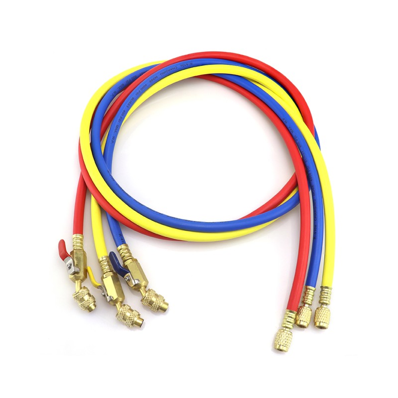 Set 3 tubi di ricarica refrigerante CT-360-RYB-HV 150 cm con rubinetto a sfera HVAC/R