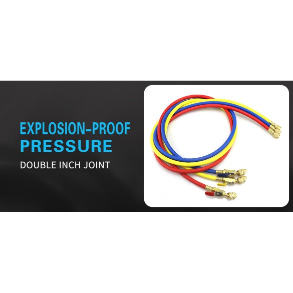 Set 3 Tubi di Ricarica Refrigerante CT-360-RYB-HV 150 cm 1/4″ SAE con Rubinetto a Sfera