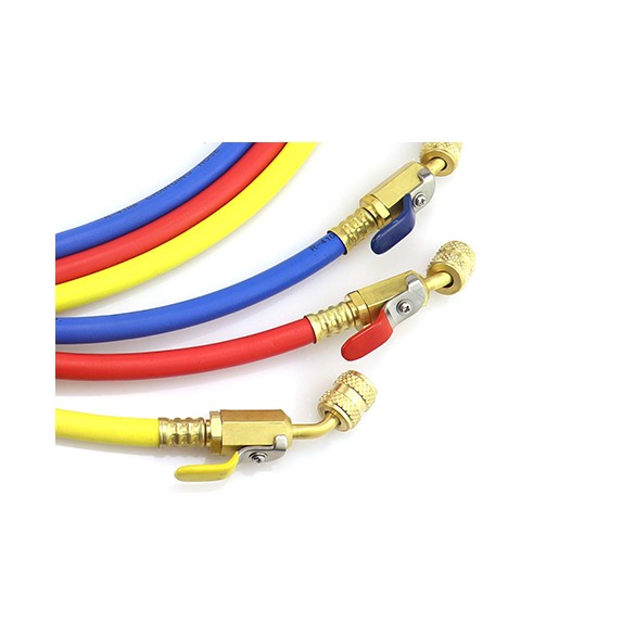 Set 3 tubi di ricarica refrigerante CT-360-RYB-HV 150 cm 1/4″ SAE con rubinetto a sfera