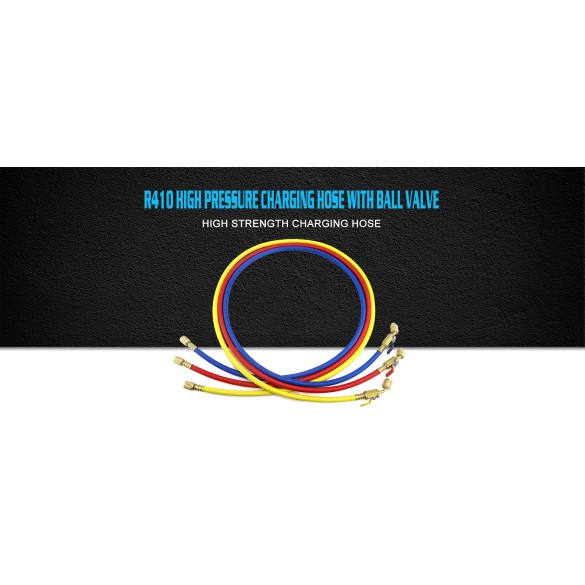 Set 3 Tubi di Ricarica Refrigerante CT-360-RYB-HV 150 cm con Rubinetto a Sfera per HVAC/R