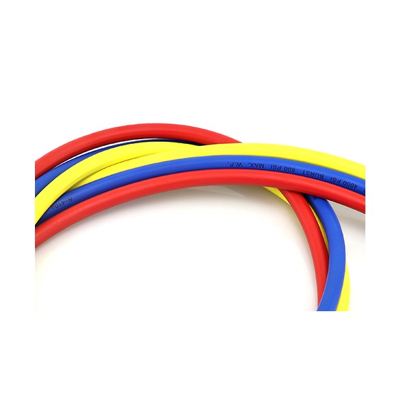 Set 3 Tubi di Ricarica Refrigerante CT-360-RYB-HV 150 cm con Rubinetto a Sfera per HVAC/R