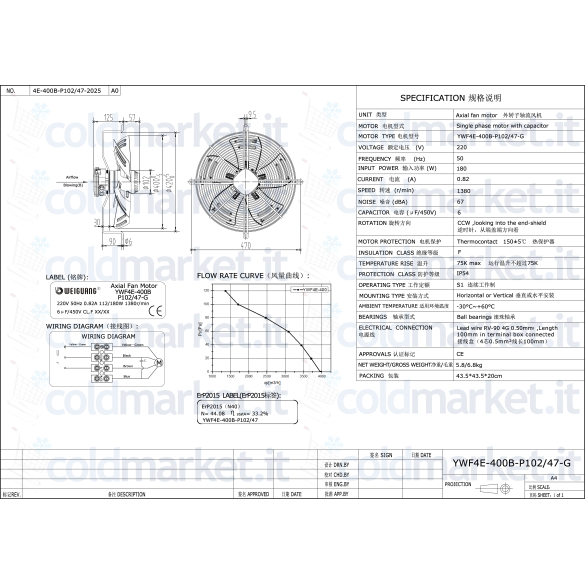 \"Ventilatore Ywfe-400B-P102/47-G per impianti di refrigerazione\"