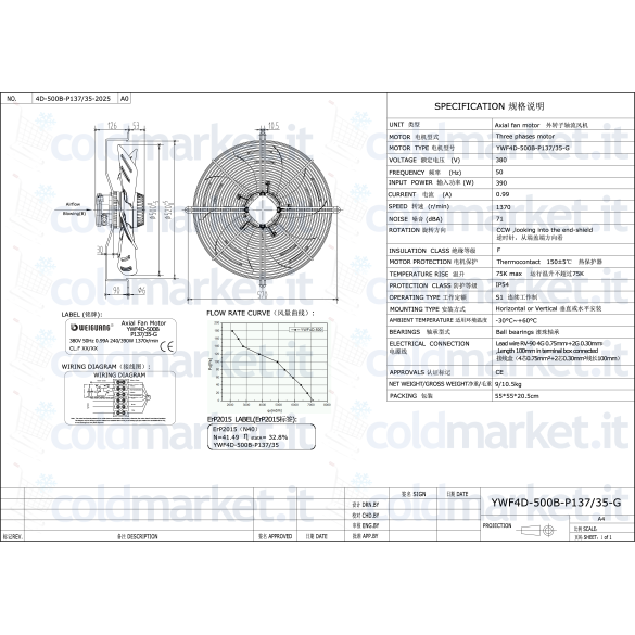 \"Ventilatore YWF4D-500B-P137/35-G per sistemi HVAC\"